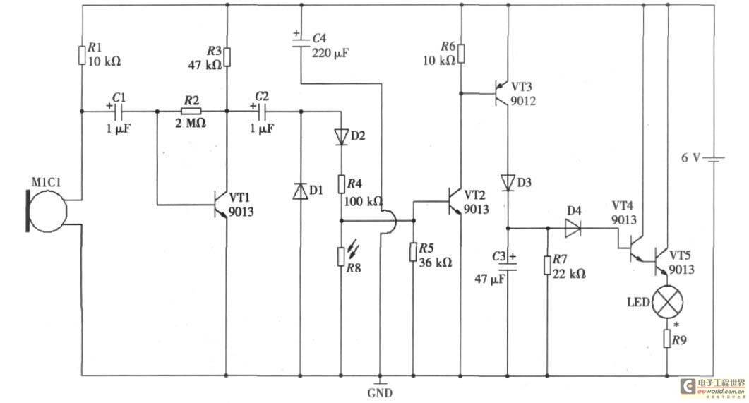 基于射极输出器关断的声光控LED照明灯 - LE
