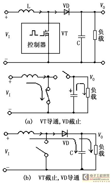 电感升压变换器的工作原理图