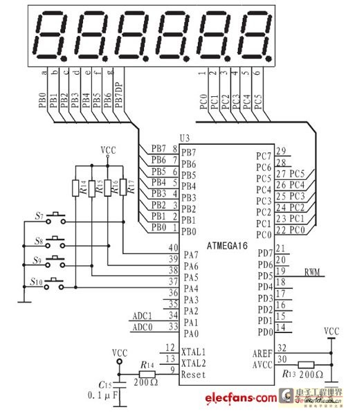 单片机atmega16键盘及显示电路