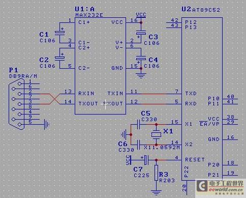 202单片机和pc的串行max232接口原理图