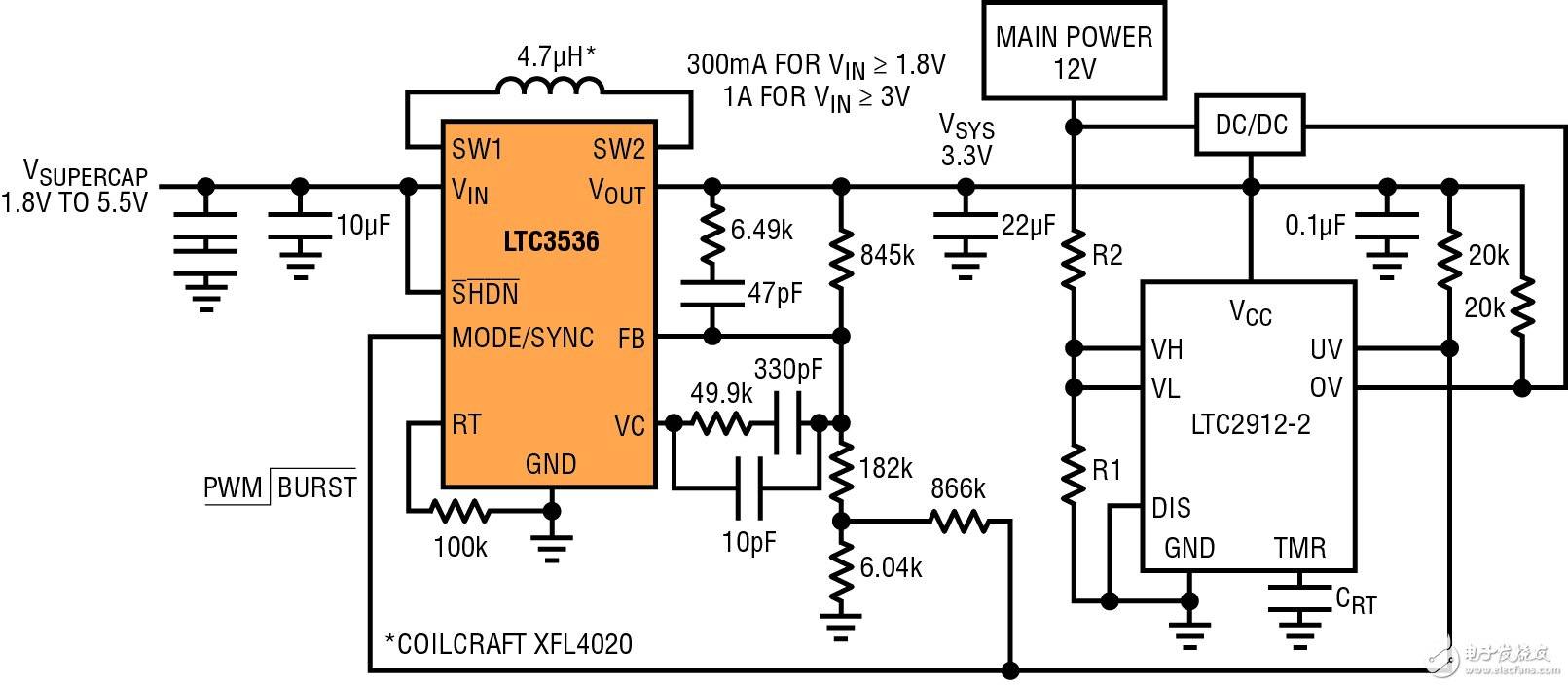 基于超级电容器的后备电源电路图