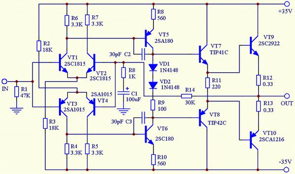 經典的分立元件功放電路